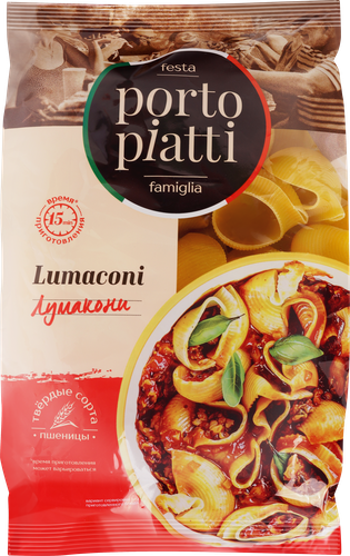 Макароны PORTO PIATTI Лумакони, группа А высший сорт, 400г, фотография