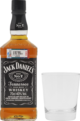 Виски JACK DANIEL'S Tennessee зерновой 40%, со стаканом, 0.7л, фотография