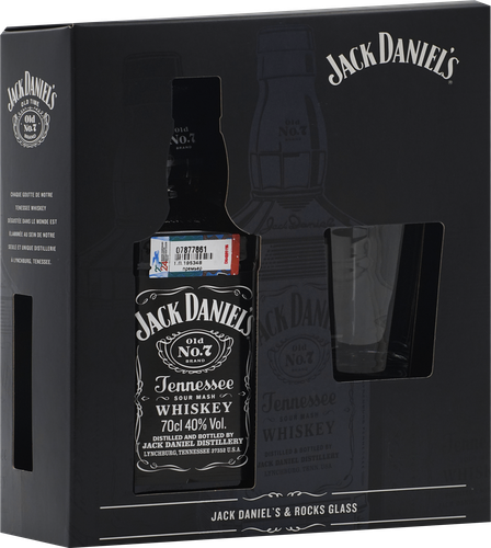 Виски JACK DANIEL'S Tennessee зерновой 40%, со стаканом, 0.7л, вид