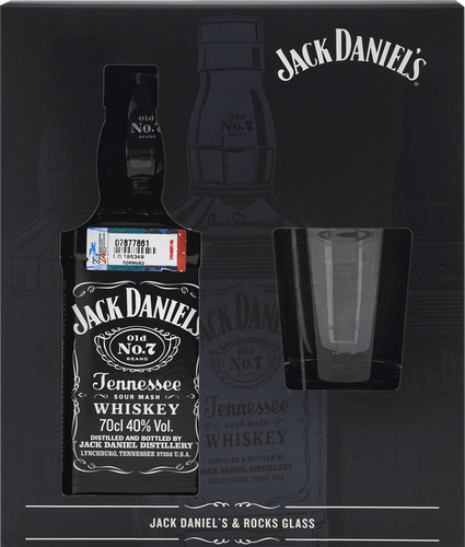 Виски JACK DANIEL'S Tennessee зерновой 40%, со стаканом, 0.7л