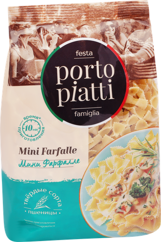 Макароны PORTO PIATTI Мини Фарфалле, группа А высший сорт, 400г, вид