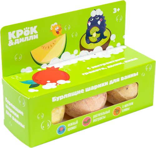 Шарики бурлящие для ванны КРОК&ДИЛЛИ Зеленый, 165г, картинка