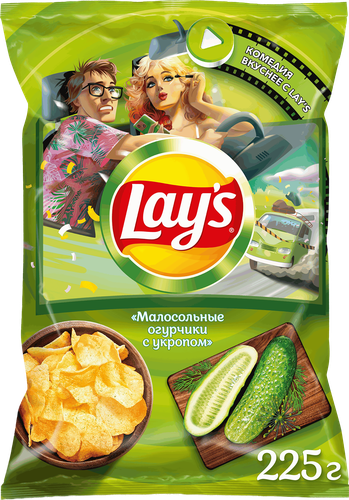 Чипсы картофельные LAY'S Малосольные огурчики с укропом, 225г, вид