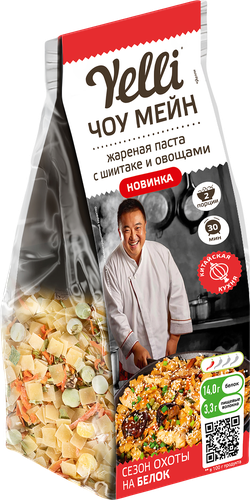 Смесь для приготовления жареной пасты YELLI Чоу Мейн, с грибами шиитаке и овощами, 170г, картинка