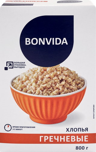 Хлопья гречневые BONVIDA, 800г, картинка
