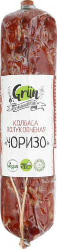 Колбаса полукопченая DR.GRUN Чоризо, растительная, 200г, крупный план