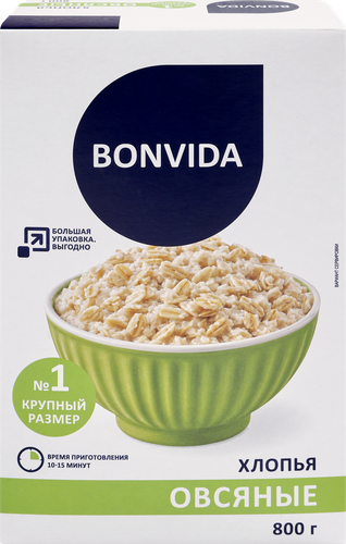 Хлопья овсяные BONVIDA №1, 800г, детальное фото