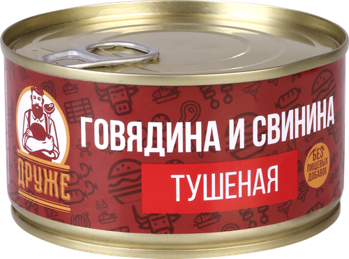 Мясо тушеное ДРУЖЕ говядина и свинина, кусковое, 325г, изображение