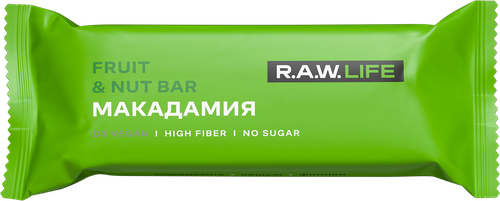 Батончик фруктово-ореховый R.A.W.LIFE Макадамия, 47г, изображение