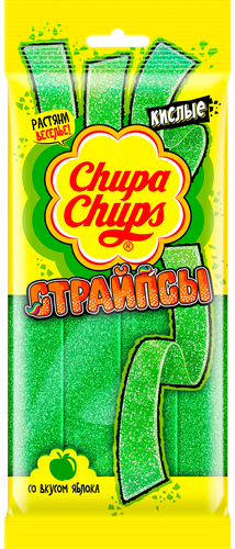 Мармелад экструдированный CHUPA CHUPS Страйпсы со вкусом зеленого яблока, 120г, крупный план