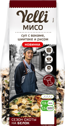 Суп YELLI Мисо, с вакаме, грибами шиитаке и рисом, 100г, детальное фото