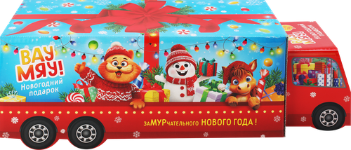 Подарок новогодний ВАУ МЯУ! в форме машинки, 785г, крупный план