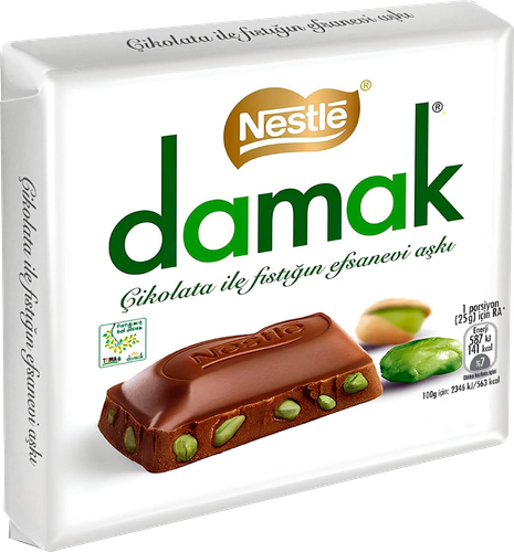 Плитка шоколадная NESTLE Damak с орехами, 60г, крупный план