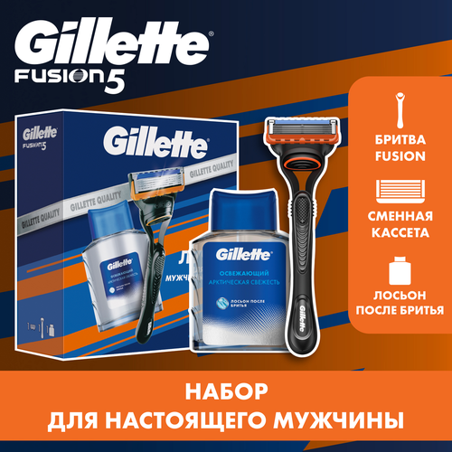 Набор подарочный GILLETTE Бритва Fusion c 1 сменной кассетой+Лосьон Освежающий, 50мл, фотография