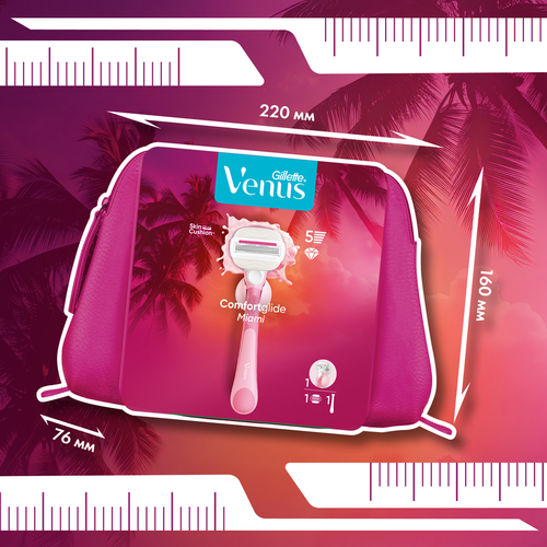 Набор подарочный GILLETTE VENUS Comfortglide Бритва Miami с 1 сменной кассетой+Косметичка, фото