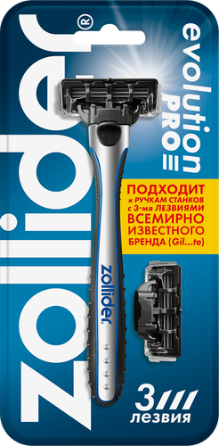 Станок для бритья ZOLLIDER Evolution PRO 3 лезвия с 2 сменными картриджами, крупный план