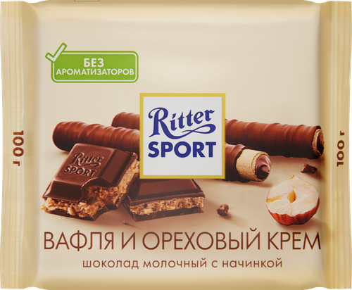 Шоколад молочный RITTER SPORT вафля и ореховый крем, 100г, фото