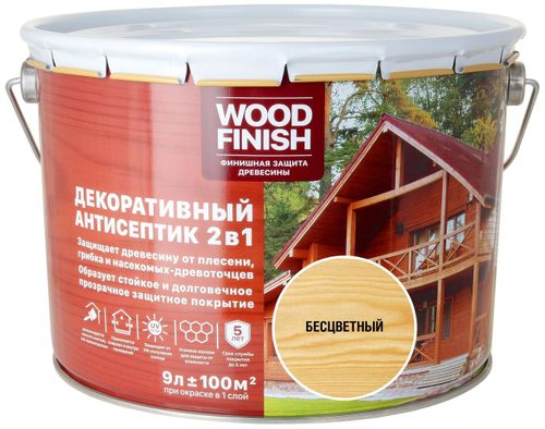 Антисептик DEKART Wood Finish полуматовый бесцветный 9 л, фотография
