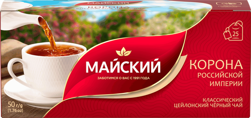 Чай черный МАЙСКИЙ Корона Российской Империи Цейлонский байховый листовой, 25пак, картинка