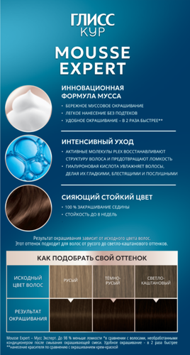 Краска стойкая ГЛИСС КУР Мусс 6-00 Светлый каштан, 186г, фотография