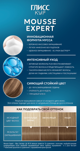 Краска стойкая ГЛИСС КУР Мусс 8-16 Холодный русый, 186г, фото