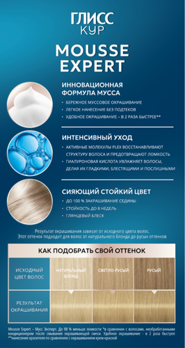 Краска стойкая ГЛИСС КУР Мусс 9-10 Жемчужный блонд, 186г, детальное фото