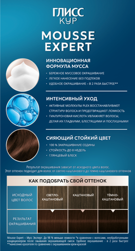 Краска стойкая ГЛИСС КУР Мусс 4-65 Шоколадный каштан, 186г, фото
