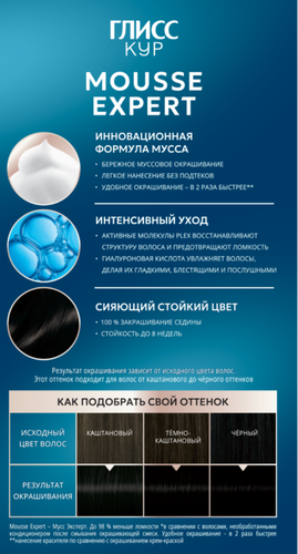 Краска стойкая ГЛИСС КУР Мусс 2-00 Черный, 186г, картинка