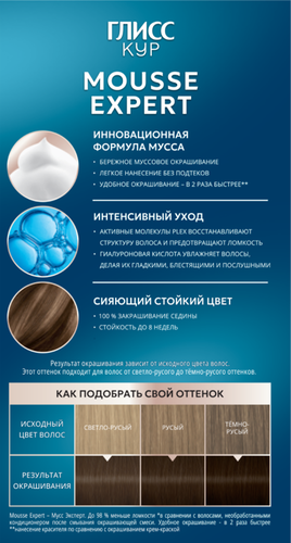 Краска стойкая ГЛИСС КУР Мусс 7-00 Темно-русый, 186г, детальное фото