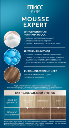 Краска стойкая ГЛИСС КУР Мусс 8-00 Средне-русый, 186г, крупный план