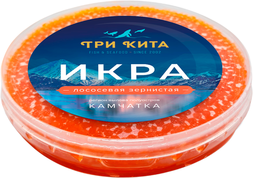 Икра горбуши ТРИ КИТА зернистая, 200г, вид