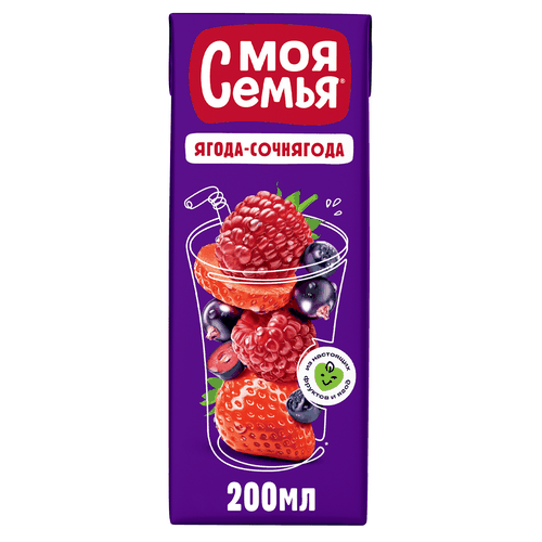 Напиток сокосодержащий МОЯ СЕМЬЯ Ягода-Сочнягода, 200мл, фотография