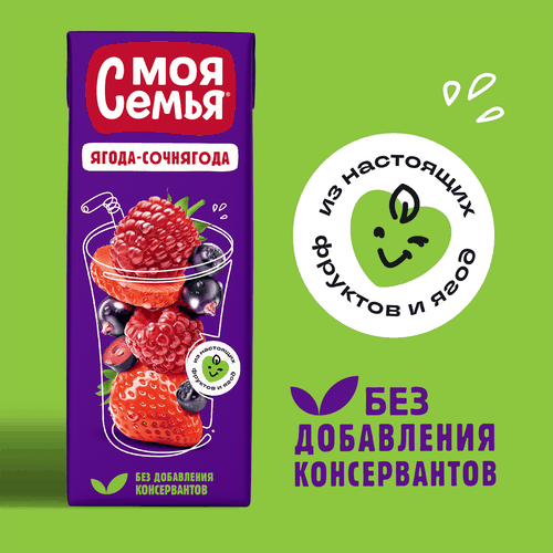 Напиток сокосодержащий МОЯ СЕМЬЯ Ягода-Сочнягода, 200мл, вид