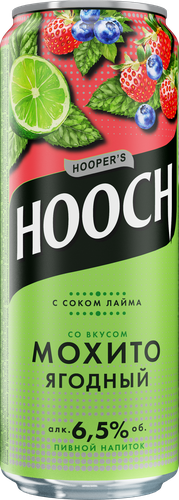 Напиток пивной HOOCH Супер со вкусом Ягодный Мохито и сок лайма пастеризованный 6,5%, 0.45л, детальное фото