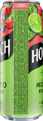 Напиток пивной HOOCH Супер со вкусом Ягодный Мохито и сок лайма пастеризованный 6,5%, 0.45л, детальное фото