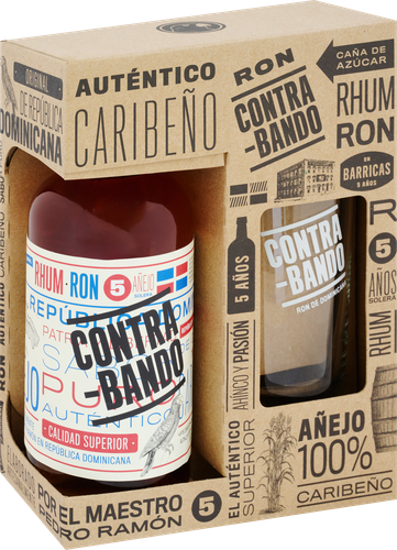 Ром CONTRABANDO 5 лет 40%, со стаканом, п/у, 0.7л, вид