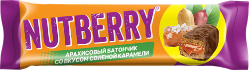 Батончик NUTBERRY Арахисовый с соленой карамелью, в темной глазури, 50г, детальное фото