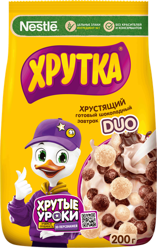 Готовый завтрак ХРУТКА Duo, шоколадный обогащенный кальцием, 200г, картинка