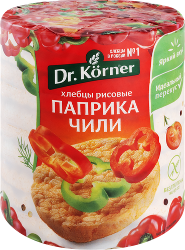 Хлебцы рисовые DR KORNER хрустящие, с паприкой и чили, 80г, крупный план