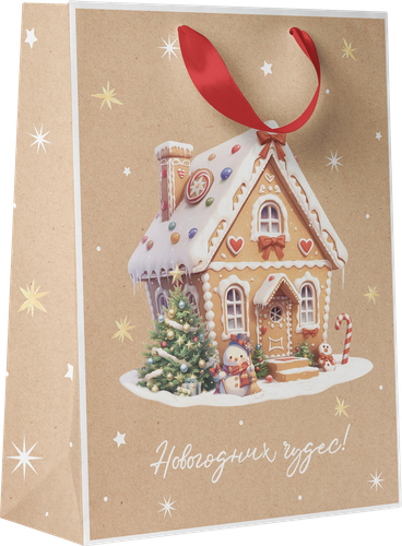 Пакет подарочный CITY HOME TRADE Christmas Kraft 23х18х10см, крупный план
