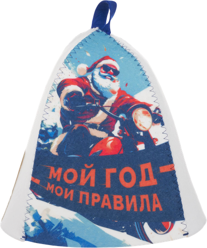 Шапка для бани и сауны ГЛАВБАНЯ с принтом Новогодняя, синтетический войлок, Арт. Б404131Л, крупный план