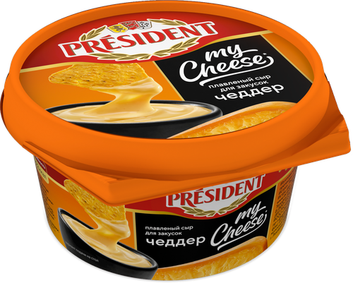 Сыр плавленый PRESIDENT My Cheese Чеддер, для закусок 51%, без змж, 125г, детальное фото