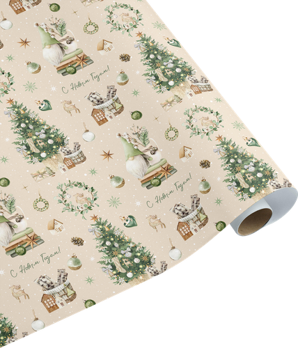Бумага упаковочная декоративная CITY HOME TRADE Christmas Woodland, 70х100см, крупный план
