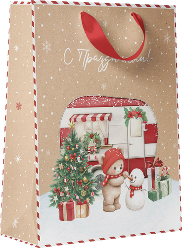 Пакет подарочный CITY HOME TRADE Christmas Kraft 32х26х12см, фотография