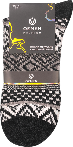 Носки мужские OEMEN р. 25– 27, 29–31 плюшевые, черно-серые с узором, Арт. PМ628, фото