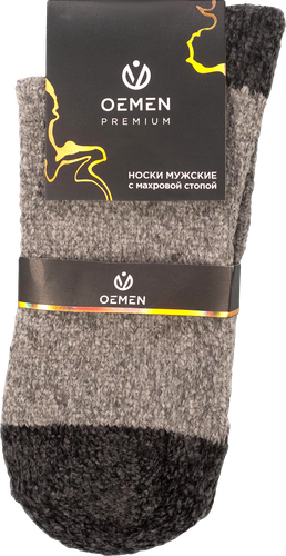 Носки мужские OEMEN р. 25–27, 29–31 плюшевые, серые с узором, Арт. PM356-1, изображение