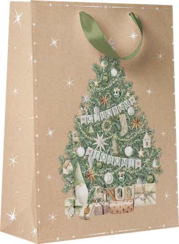 Пакет подарочный CITY HOME TRADE Christmas Kraft 41х31х10см, детальное фото