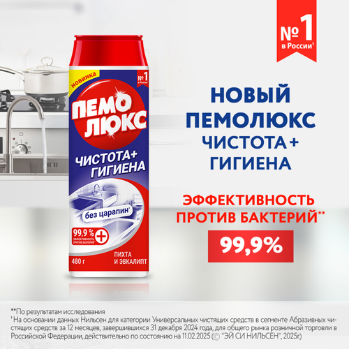 Порошок для чистки ПЕМОЛЮКС Чистота+Гигиена Пихта и эвкалипт, 480г, вид
