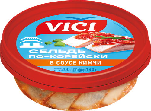 Сельдь VICI По-корейски, филе-кусочки в соусе кимчи, 200г, картинка