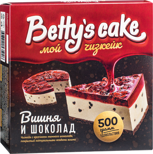 Пирог сырный BETTY'S CAKE Чизкейк Вишня и шоколад, без змж, 500г, крупный план